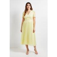 Wallis Women's Lace Pleated Midi Dress in Yellow | Size: 16