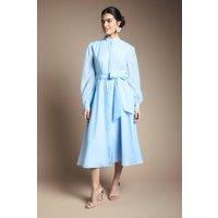Wallis Women's Textured Organza Midi Shirt Dress in Blue | Size: 12