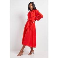 Wallis Women's Petite Textured Organza Midi Shirt Dress in Red | Size: 16