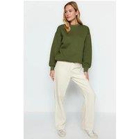 HOXTON GAL Women's Thick Fleece-Lined Regular Fit Crew Neck Sweatshirt in Khaki | Size: XS