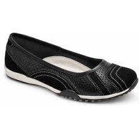 Down To Earth Women's Perforated Action Leather Ballet Pump with Contrast Sole in Black | Size: 7