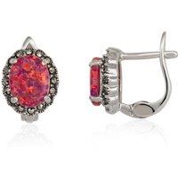 Spero London Women's Oval Red Opal High Quality Sterling Silver Earrings