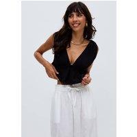 Raffya Women's Katty Deep-v Neck Blouse In Black | Size: 14