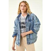 Roman Women's Denim Button Front Pocket Jacket in Blue | Size: 18