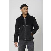 Brave Soul Men's Faux Suede Jacket With Borg Panel Detail in Black | Size: Large