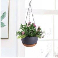 Living and Home 2Pcs Hanging Round Plant Pot Set with Drainage Holes & Water Trays in Grey