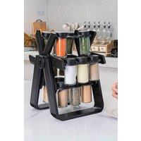 Living and Home 360 Rotating Spice Rack Ferris Wheel Storage Organizer with 18 Glass Seasoning Bottle in Black