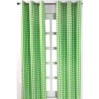 Homescapes Cotton Block Check Gingham Eyelet Curtain Pair in Green | Size: 117 cm width x 137 cm drop