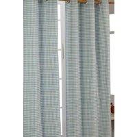 Homescapes Cotton Gingham Eyelet Curtain Pair in Blue | Size: 140 cm width x 183 cm drop