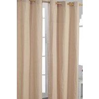 Homescapes Plain Cotton Ready Made Eyelet Curtain Pair in Beige | Size: 140 cm width x 183 cm drop