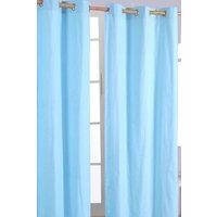 Homescapes Plain Cotton Ready Made Eyelet Curtain Pair in Blue | Size: 140 cm width x 183 cm drop