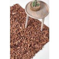 Homescapes Dallas Leather Shaggy Rug in Brown | Size: 90 cm x 150 cm
