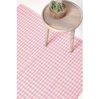 Homescapes Cotton Gingham Check Rug Hand Woven in Pink | Size: 110 cm x 170 cm
