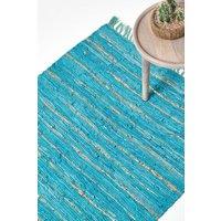 Homescapes Handcrafted Leather Glitter Rug Friendly & Stylish Design in Turquoise | Size: 90 cm x 150 cm