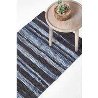 Homescapes Texas Leather & Denim Woven Striped Blue Hall Runner, 66 x 200 cm | Size: 66 cm x 200 cm