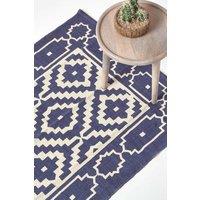 Homescapes Halmstad Scandi Style 100% Cotton Printed Rug in Blue | Size: 120 cm x 170 cm