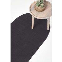 Homescapes Handmade Woven Braided Oval Hallway Rug, 66 x 200 cm in Black | Size: 66 cm x 200 cm