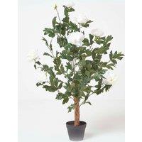 Homescapes Artificial Peony Tree in Black Pot, 100 cm Tall in Cream