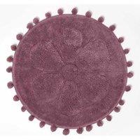 Homescapes Floral Bath Mat 100% Cotton with Pom Pom Edges in Pink