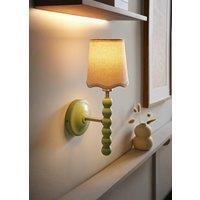 ValueLights Bobbins Pastel Bobble Wall Light & Natural Linen Trim Lamp Shade in Pale Green