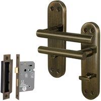AFIT T-Bar Antique Brass Bathroom Backplate Lock Set 64mm x1 Pair in Bronze | Size: 150mm x 150mm