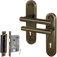 AFIT T-Bar Antique Brass Lock Backplate Handles Set 64mm x1 Pair in Bronze | Size: 150mm x 150mm