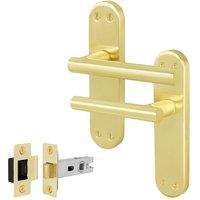 AFIT T-Bar Satin Brass Internal Handles With Latch Backplate x1 Pair in Gold | Size: 150mm x 150mm
