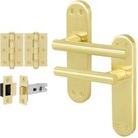 AFIT T-Bar Satin Brass Latch Backplate Handles & Hinges x1 Pair in Gold | Size: 150mm x 150mm