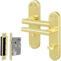 AFIT T-Bar Satin Brass Bathroom Backplate Lock Set 64mm x1 Pair in Gold | Size: 150mm x 150mm