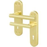 AFIT T-Bar Satin Brass Internal Lock Backplate Handles x1 Pair in Gold | Size: 150mm x 150mm