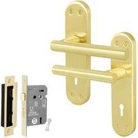 AFIT T-Bar Satin Brass Lock Backplate Handles Set 64mm x1 Pair in Gold | Size: 150mm x 150mm