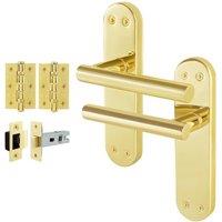 AFIT T-Bar Polished Brass Latch Backplate Handles & Hinges x1 Pair in Gold | Size: 150mm x 150mm