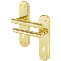 AFIT T-Bar Polished Brass Internal Lock Backplate Handles x1 Pair in Gold | Size: 150mm x 150mm