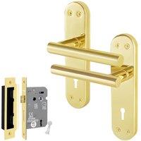 AFIT T-Bar Polished Brass Lock Backplate Handles Set 64mm x1 Pair in Gold | Size: 150mm x 150mm