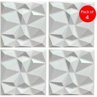 ENER-J 3D PVC Wall Panel Faceted Diamond Design White Size 500x500x1mm (Pack of 4)