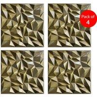ENER-J 3D PVC Wall Panel Faceted Diamond Design Brushed Gold 500x500x1mm (Pack of 4)