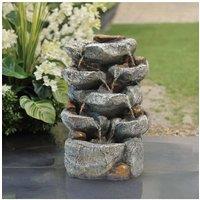 Garden Sanctuary Electric LED Waterfall Feature Outdoor Water Fountain Rockery Decor in Natural