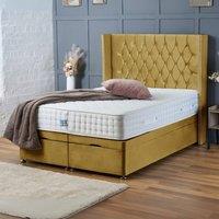 BSSPOKE Olivia Ottoman Divan Bed Plush Velvet 54 Headboard & Mattress in Mustard | Size: Super King