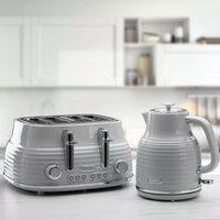 Daewoo 'Sienna' Matching Retro Cordless Jug Kettle & 4 Slice Toaster Set Rapid Boil in Grey
