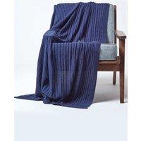Homescapes Cotton Cable Knit Throw Soft & Cosy Vintage Blanket in Navy | Size: 150 cm x 200 cm
