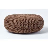 Homescapes Large Round Cotton Knitted Pouffe Footstool in Chocolate