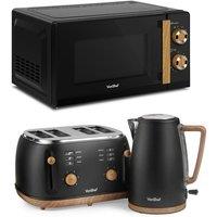 VonShef Fika 1.7L Kettle, 4 Slice Toaster & 20L Microwave Set in Black