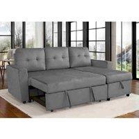 Furniture Maxi Avery Velvet Reversible Corner Sofa Bed With Storage Chaise in Grey