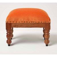 Homescapes Mable Velvet Rectangular Footstool in Orange