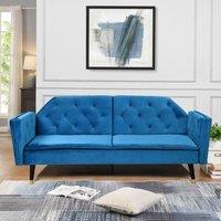 Comfy Living Ltd Plush Velvet Tufted Sofa Bed In Various Colours With Black & Gold Legs in Blue