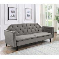 Comfy Living Ltd Plush Velvet Tufted Sofa Bed In Various Colours With Black & Gold Legs in Grey