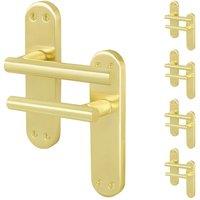 AFIT T-Bar Satin Brass Internal Latch Backplate Handles x5 Pair in Gold | Size: 150mm x 150mm