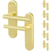 AFIT T-Bar Satin Brass Internal Latch Backplate Handles x6 Pair in Gold | Size: 150mm x 150mm