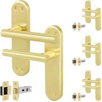 AFIT T-Bar Satin Brass Internal Handles With Latch Backplate x4 Pair in Gold | Size: 150mm x 150mm