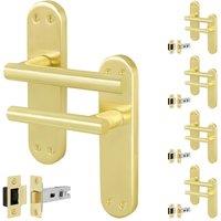 AFIT T-Bar Satin Brass Internal Handles With Latch Backplate x5 Pair in Gold | Size: 150mm x 150mm